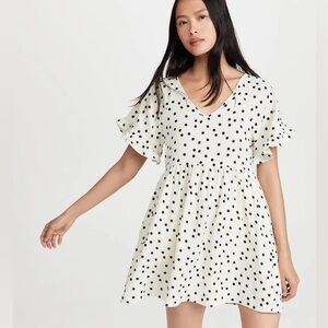 Madewell Dot Toss Lightspun Ruffle Sleeve Babydoll Dress Linen Cotton Blend Med
